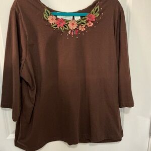 3X cotton/poly T-shirt with with beautiful embroidery.